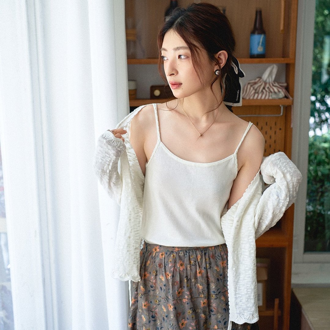 米白色针织吊带背心|背心|夏秋款|Sora-1566 - 女装背心 - 棉 白色