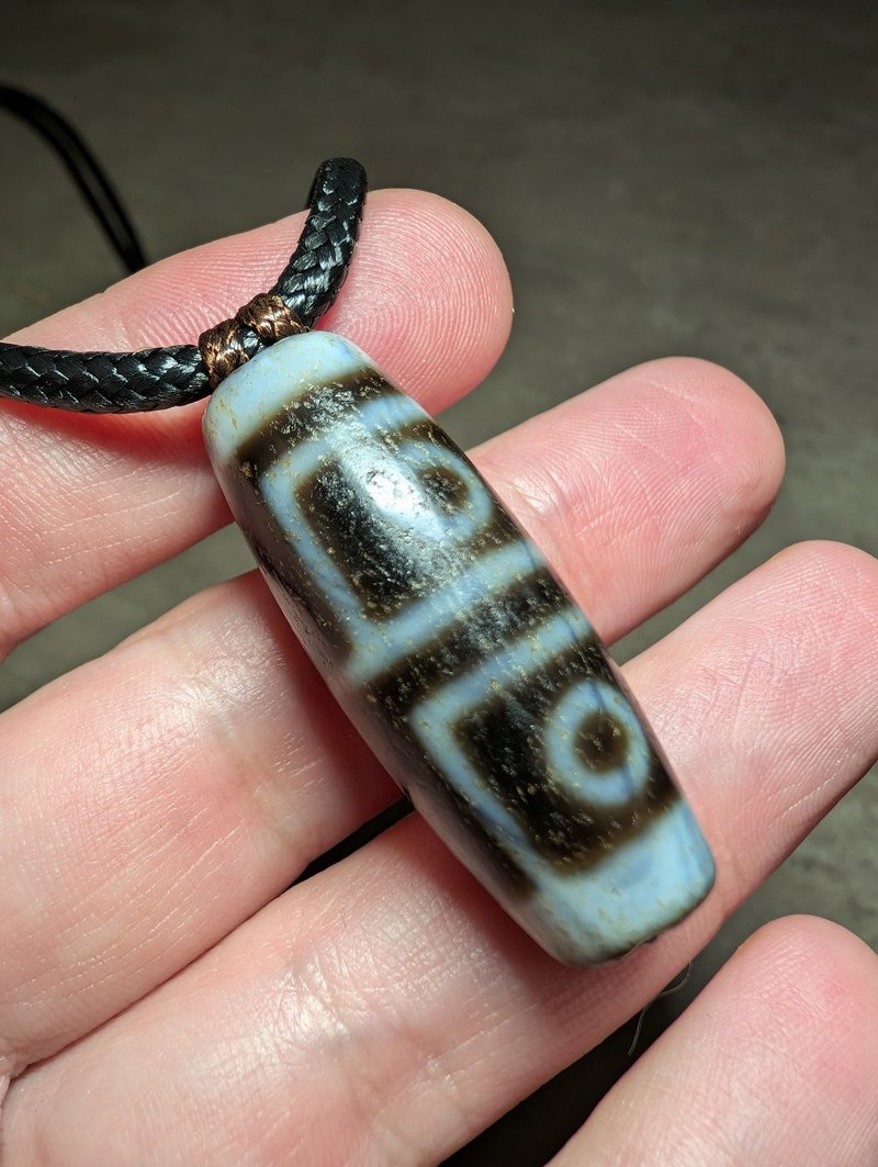 四颗 4 眼天珠吊坠项链天然正品复古玛瑙西藏护身符 - 项链 - 宝石 咖啡色