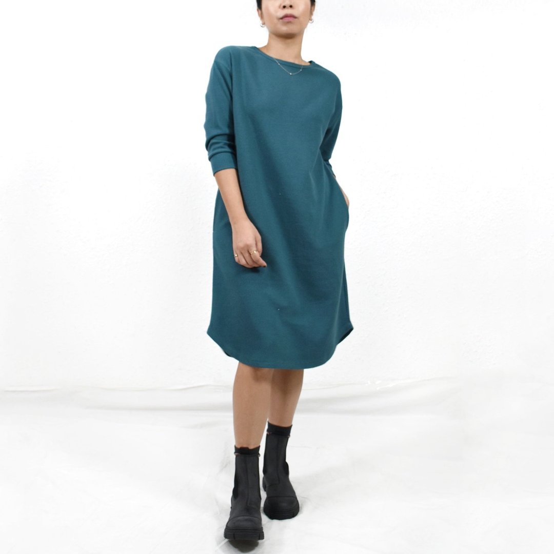 WAFFLE DRESS 湖水绿 窝夫格针织 高端休闲 连衣裙 - 洋装/连衣裙 - 棉 