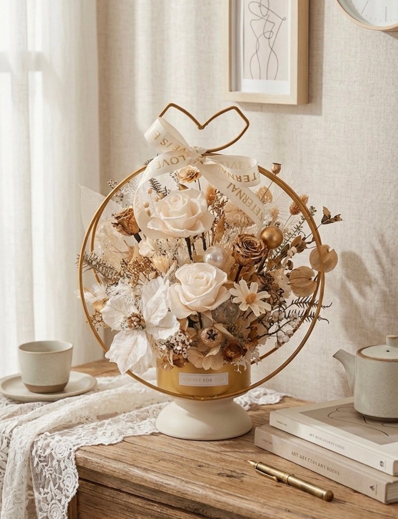 金色奢华。永生花礼.开幕。新居落成.居家装饰。艺朵花艺 - 干燥花/捧花 - 植物．花 白色