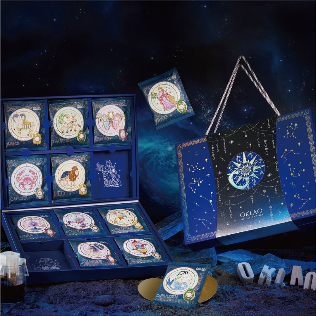 【欧客佬】2023中秋【12星座系列】精品挂耳礼盒 (36包/盒)附提绳 - 咖啡 - 新鲜食材 蓝色