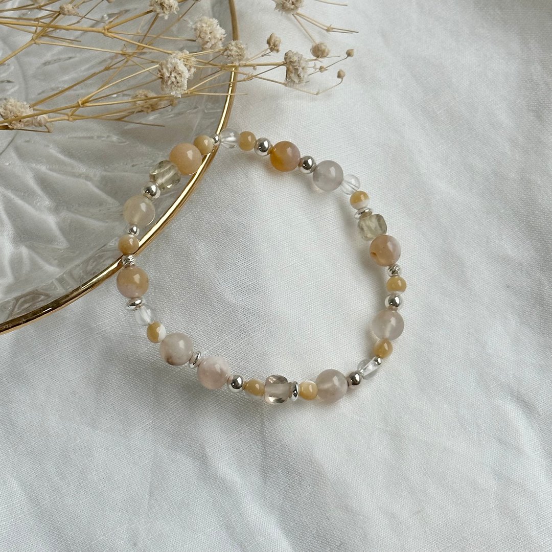 柠檬多多/樱花玛瑙 柠檬晶 白水晶 贝壳/水晶手链 定制化 - 手链/手环 - 水晶 卡其色