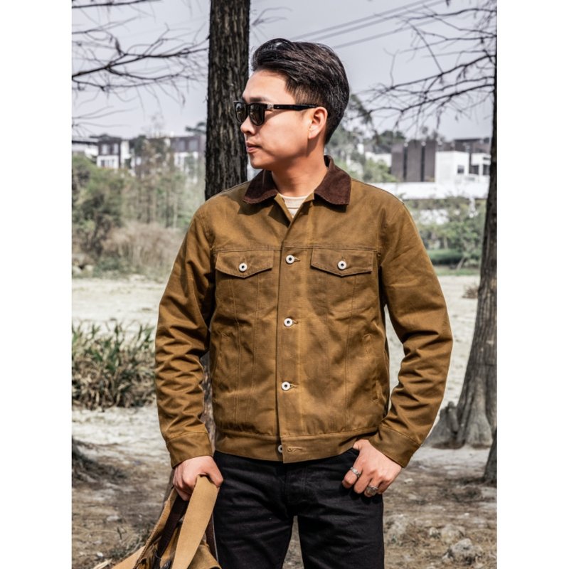 油蜡外套 TYPE3 灯芯绒领 工装夹克 防水面料 卡其 四季皆可 - 男装外套 - 棉．麻 卡其色
