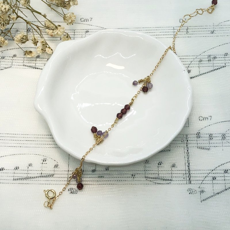 14K包金 尖晶石 薰衣草紫晶 天然水晶 定制化 手链 辟邪 清晰头脑 - 手链/手环 - 水晶 金色