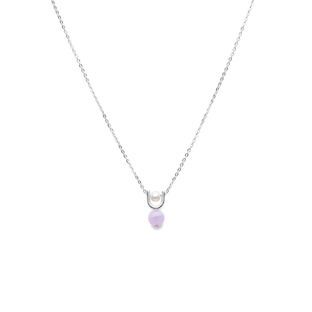 彩虹紫锂辉珍珠项链 Rina Kunzite Necklace - 项链 - 珍珠 银色