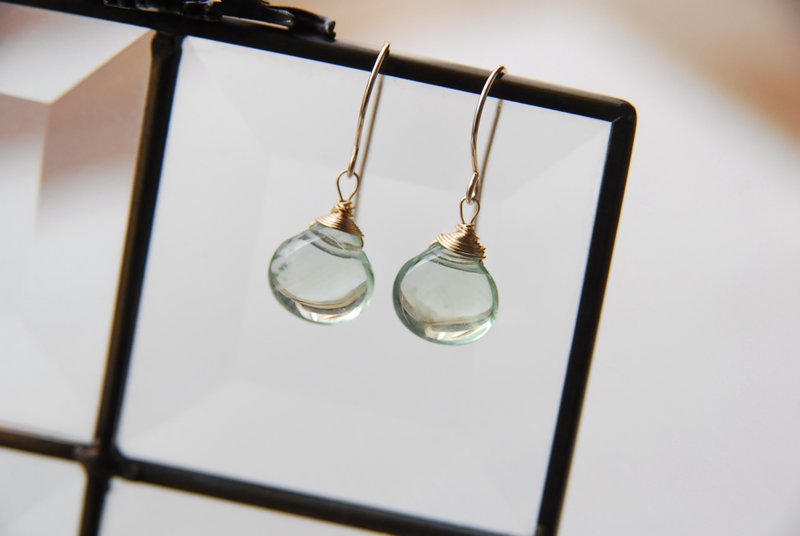 单颗绿萤石耳环 14KGF - 耳环/耳夹 - 半宝石 绿色