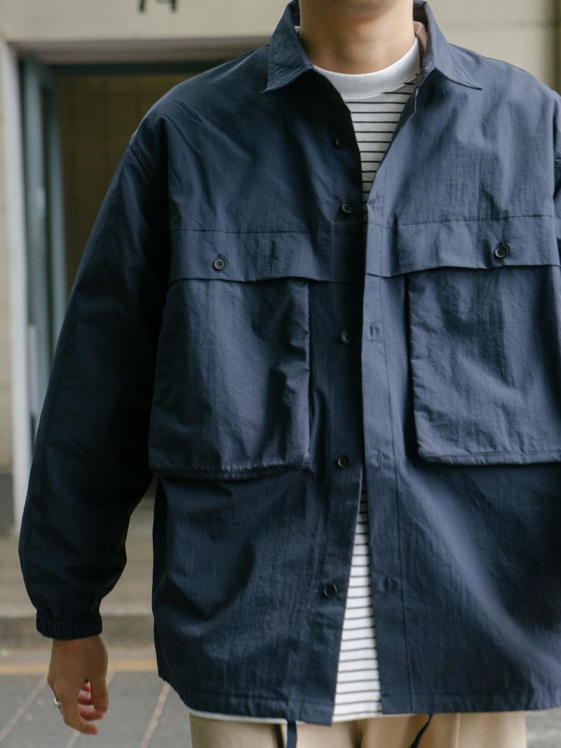 SHIRTS 海軍藍廓形宽松復古工裝长袖衬衫户外多袋日系Cityboy - 男装衬衫 - 其他材质 蓝色