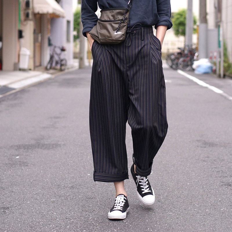 Customized Stripe String Pants 复古条纹宽腿九分裤 断码清仓 - 男士长裤 - 其他材质 蓝色