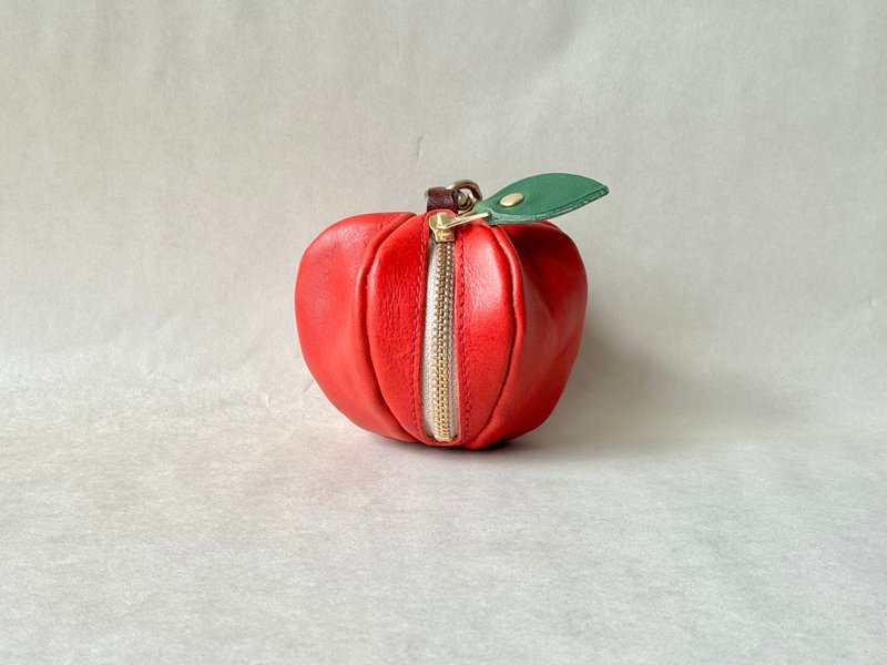 植鞣皮革迷你小圆包 Pomme 朱红 - 吊饰 - 真皮 红色