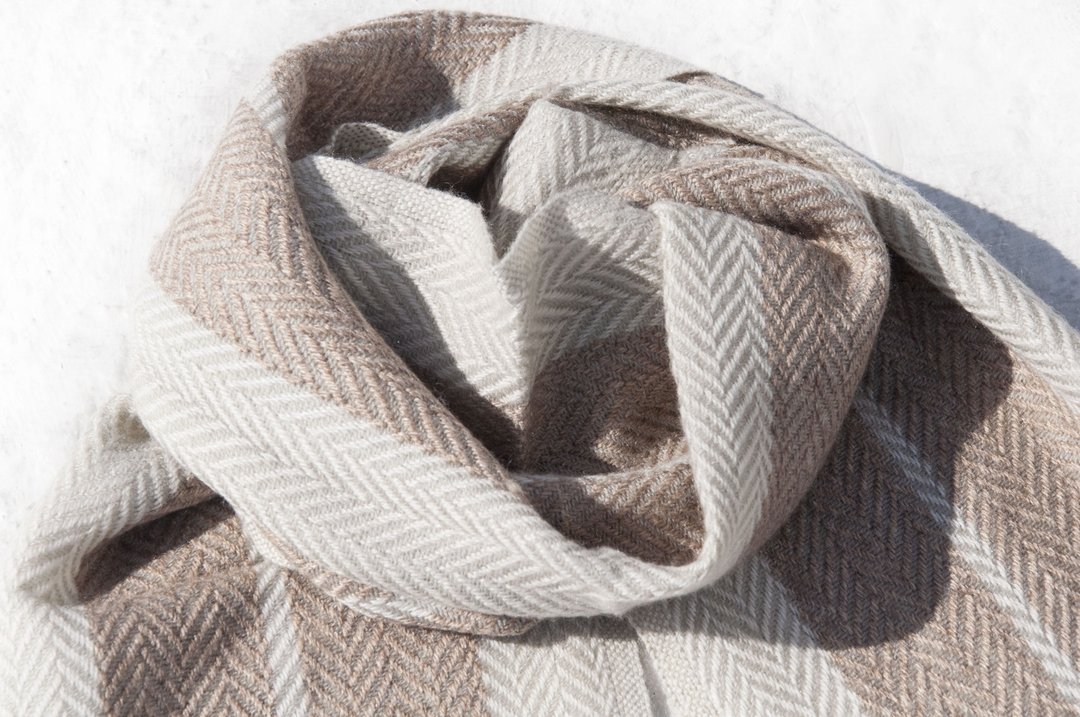 喀什米尔Cashmere/针织围巾/纯羊毛围巾/羊毛披巾-厚款沙漠条纹 - 围巾/披肩 - 羊毛 多色