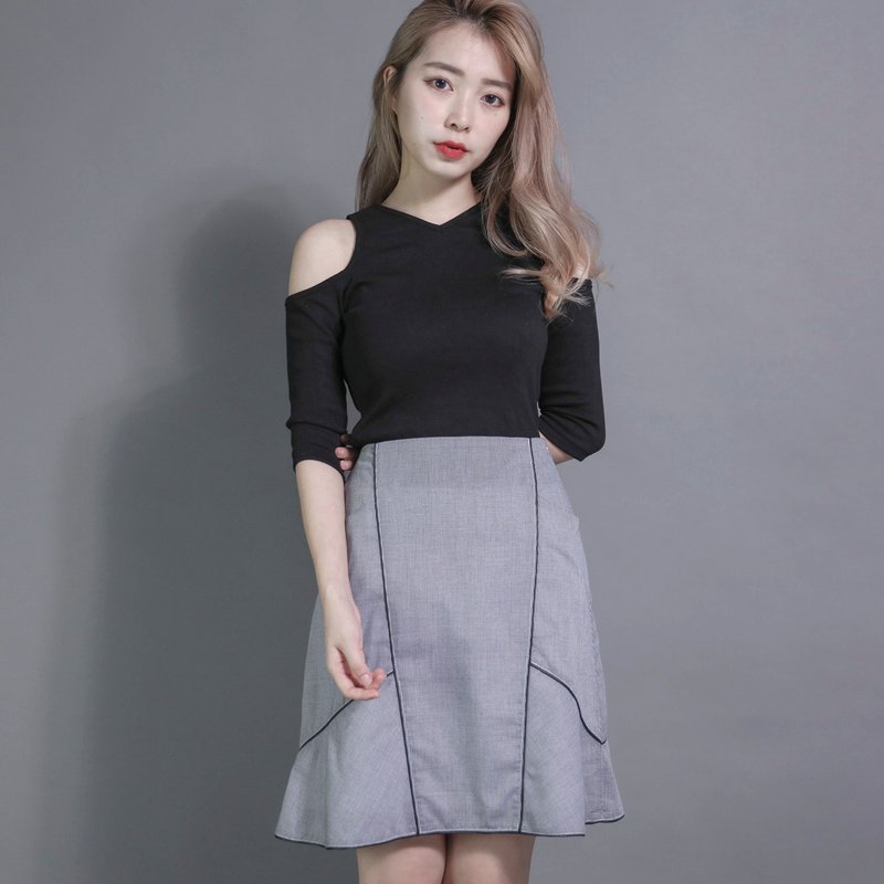 Tide 潮汐出芽波浪裙_7SF154_黑格纹 - 裙子 - 棉．麻 透明