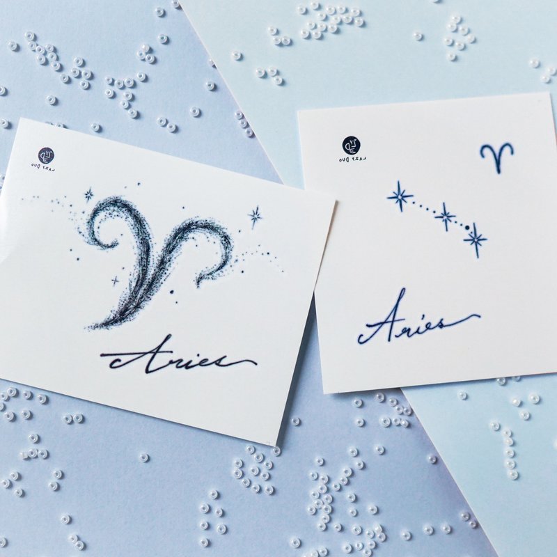 Aries 白羊座星座刺青 牡羊座简约星座符号刺青 十二星座纹身贴纸 - 纹身贴 - 纸 银色