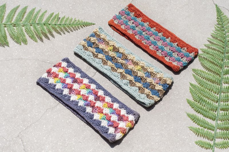 手工棉麻线编织发带/编织缤纷发带/钩织发饰/彩虹渐层发带-冰淇淋 - 发带/发箍 - 棉．麻 多色