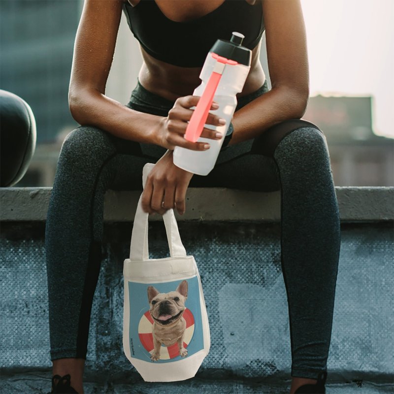 环保 手提饮料袋  |  可爱法斗 - 随行杯提袋/水壶袋 - 聚酯纤维 