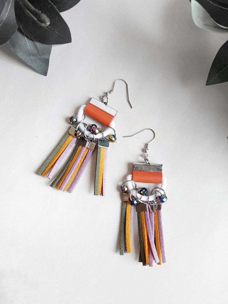 DREYA Straight Fringe Earrings //SUNSET - 耳环/耳夹 - 其他金属 橘色