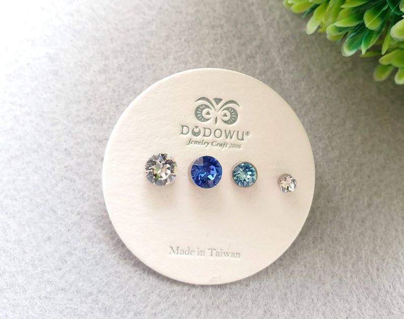 │晶钻系列│顶级医疗钢抗敏长戴款圆钻单只组合 - 耳环/耳夹 - 玻璃 蓝色
