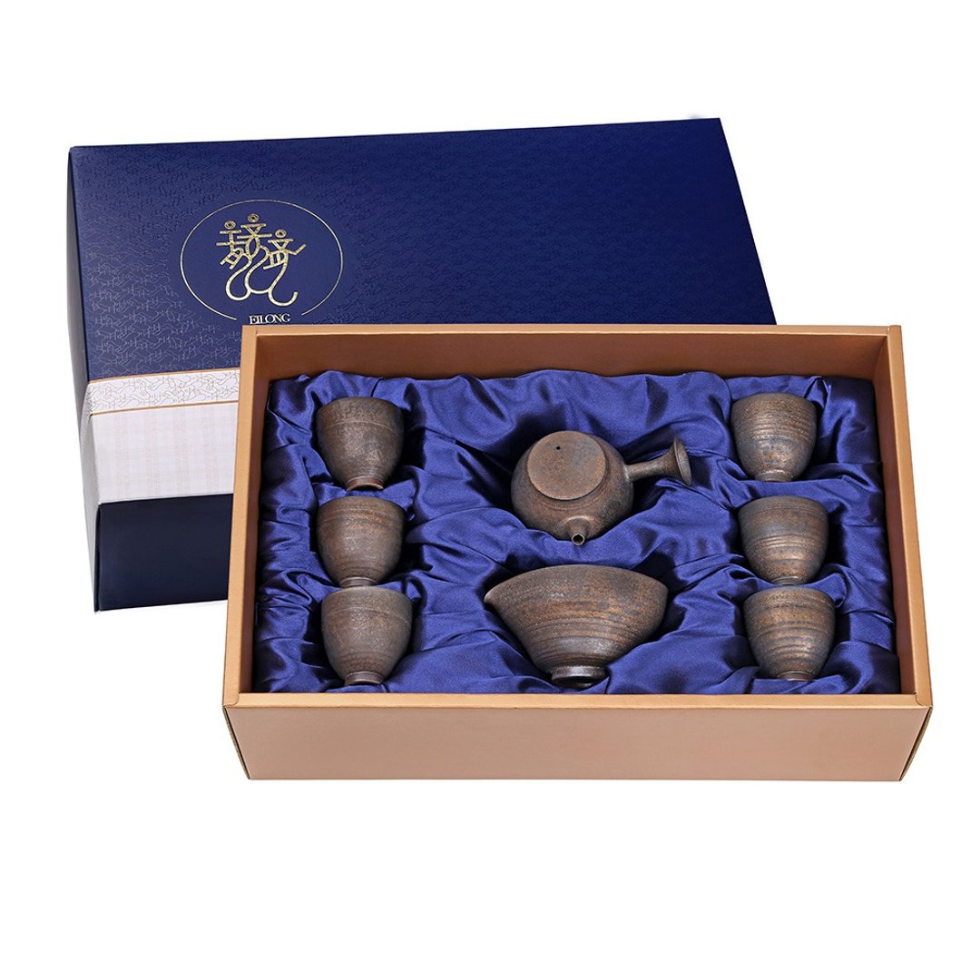 黑铁釉8入礼盒-(壶+海+6杯) - 茶具/茶杯 - 陶 黑色