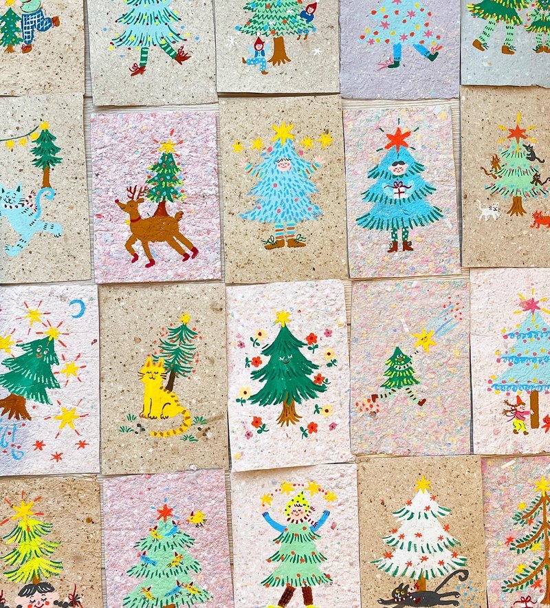 义卖  为地球种5棵圣诞树 手绘手抄纸 圣诞树明信片 - 卡片/明信片 - 纸 白色