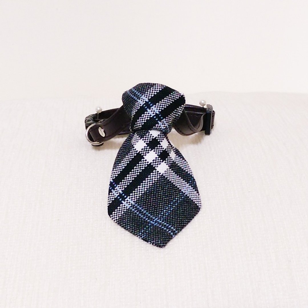 Ella Wang Design Tie 宠物 领结 领带 猫 狗 灰色 格子 - 项圈/牵绳 - 其他材质 灰色