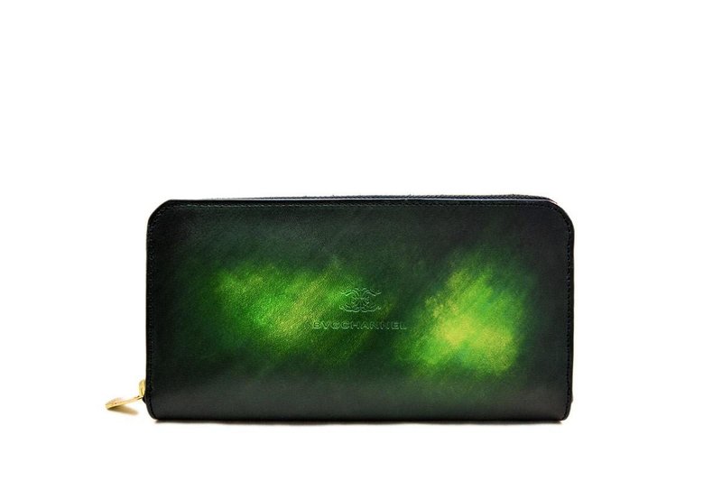 ACROMO Green Zip Around Wallet - 皮夹/钱包 - 真皮 绿色