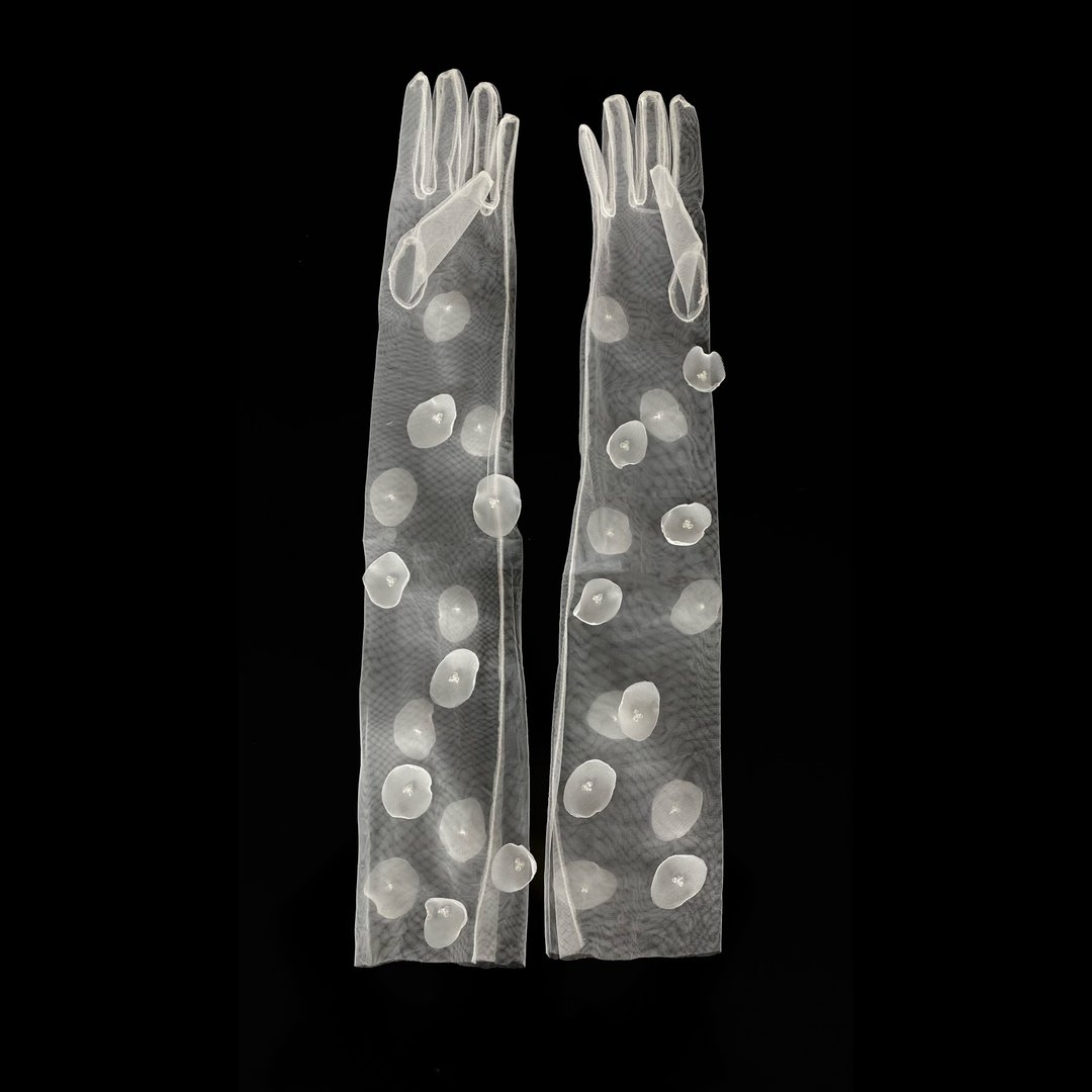 Organdy Crystal Gloves - 手套 - 绣线 白色