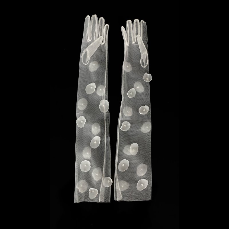 Organdy Crystal Gloves - 手套 - 绣线 白色