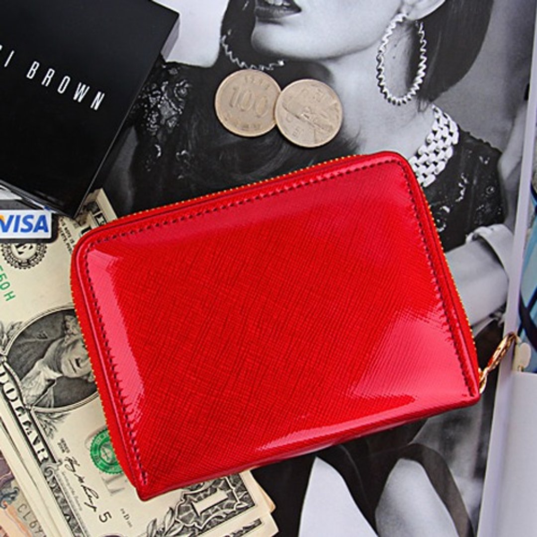 韩国Socharming-镜面手风琴短夹 Glossy Accordion Purse-Red - 零钱包 - 其他材质 