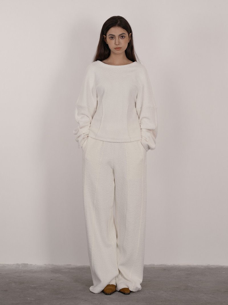 法式极简 / 白色毛圈卫衣 休闲套装 - 女装上衣 - 其他材质 白色