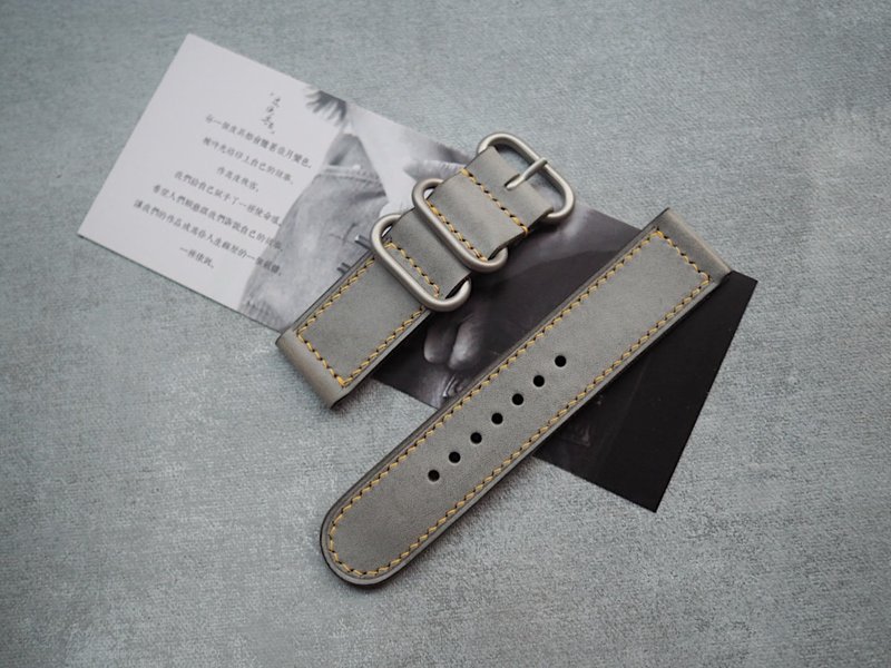 纯手工牛皮擦蜡灰色表带 长度宽度可订制 颜色款式可定制化可刻字 - 表带 - 真皮 灰色