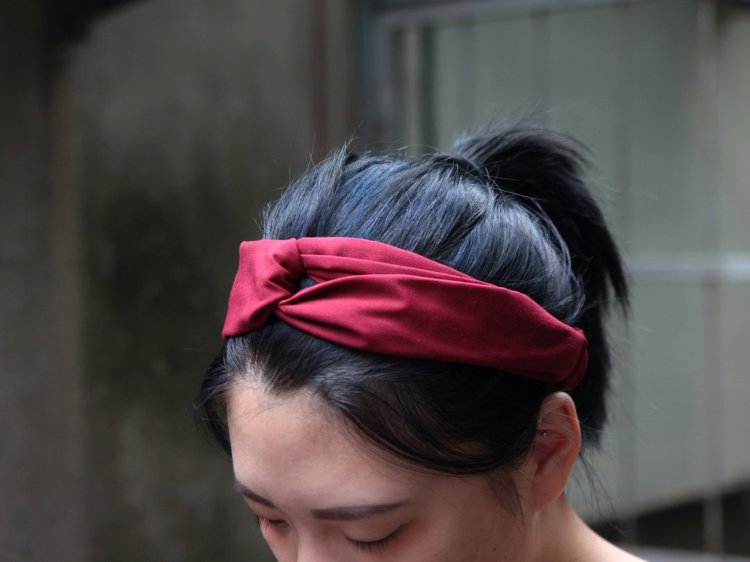 烟花 / 素面 红 / 单色 / 手工十字松紧发带_ Fireworks//red/Cotton/Taiwan Hand made hair band - 发饰 - 棉 红色