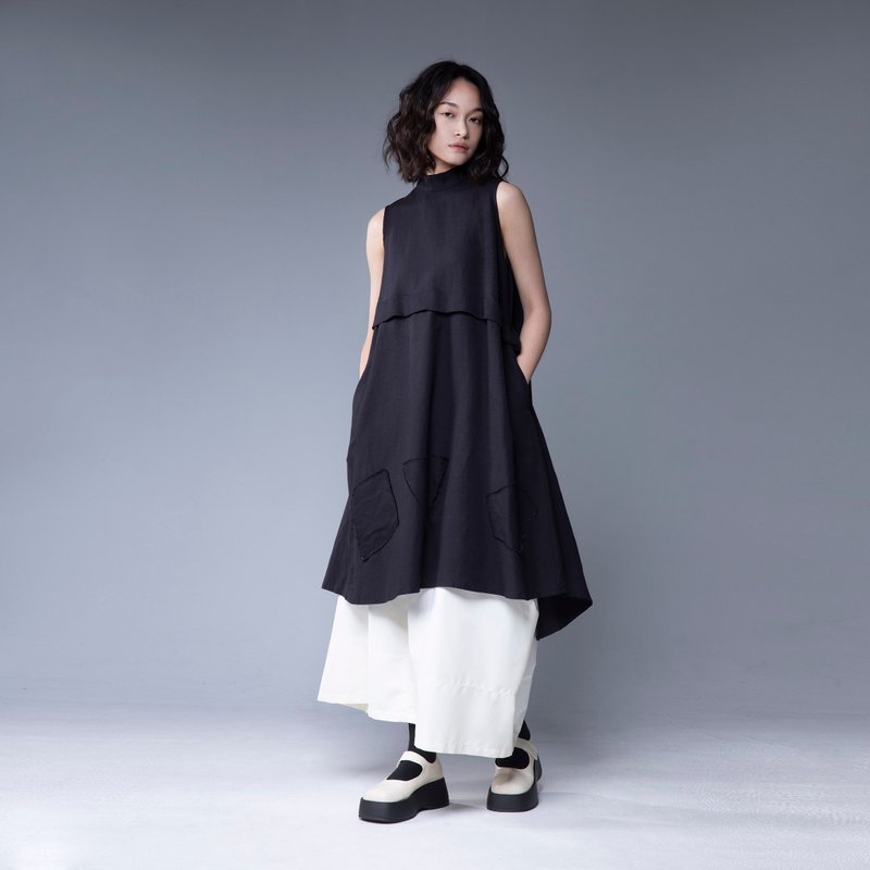 Aman No.4 仙女洋1号 无袖 黑色 棉麻 - 洋装/连衣裙 - 棉 