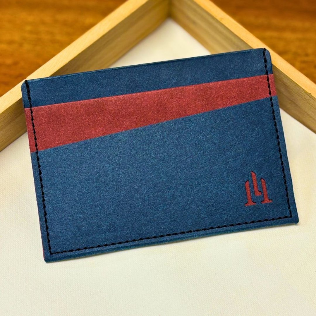 多功能纸革卡夹 海军蓝红 五个卡层 绿色时尚 天然纤维 职人手作 - 皮夹/钱包 - 环保材料 