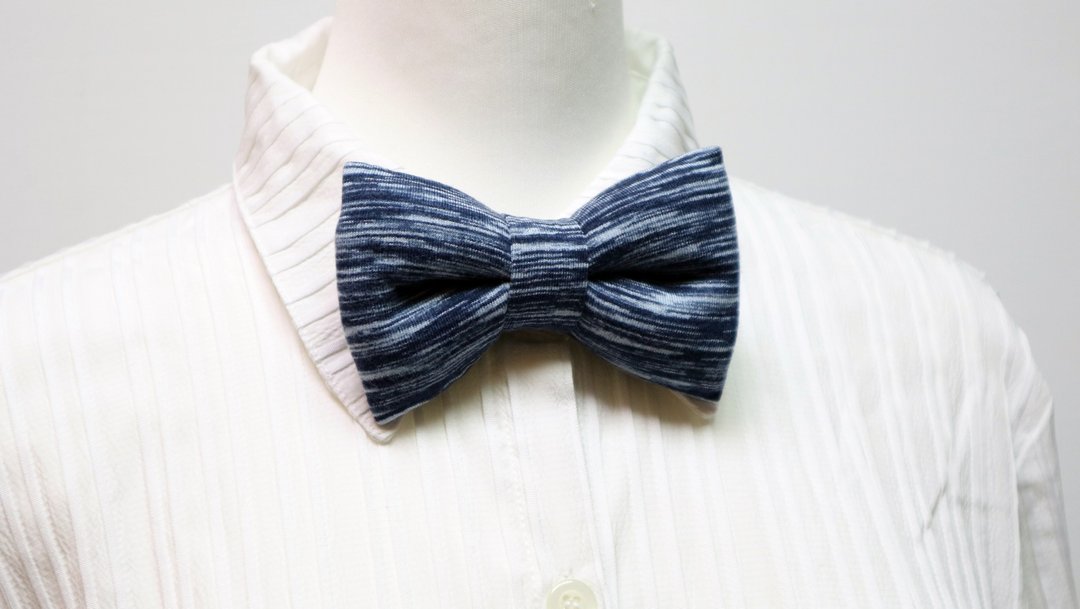 横条纹 手工立体蝴蝶结领结 bow tie *SK* - 领结/领巾 - 棉 蓝色