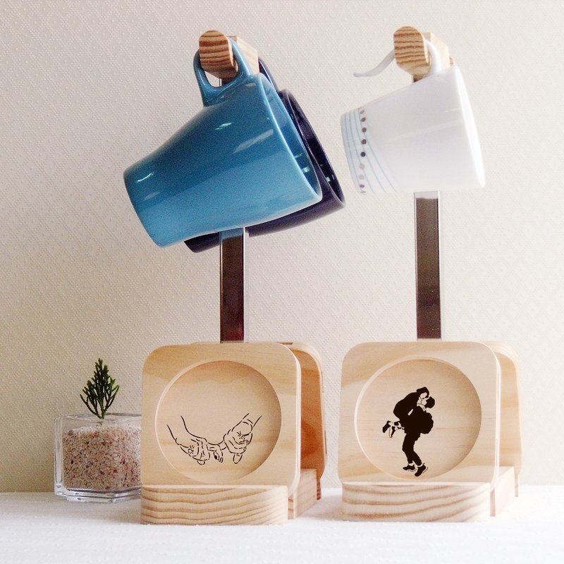 举起一辈子的幸福  结婚礼物 杯垫 马克杯挂架 紫罗兰礼盒 手提袋 - 杯垫 - 木头 咖啡色