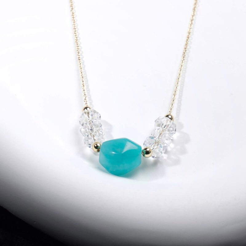 【Luck】天河石×白水晶14K包金水晶项链 舒缓心灵 招好运 定制化 - 项链 - 水晶 蓝色