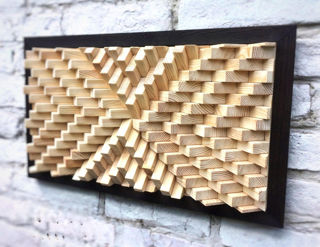 Wood Wall Art - Natural Wood - Sound Diffuser - Acoustic Panel - Gift for Men - 墙贴/壁贴 - 木头 