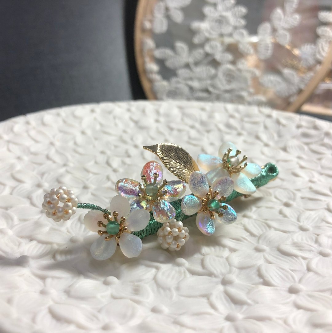 【若桑】梨花。珠宝编织。手造水晶编花发夹。 - 发饰 - 琉璃 绿色
