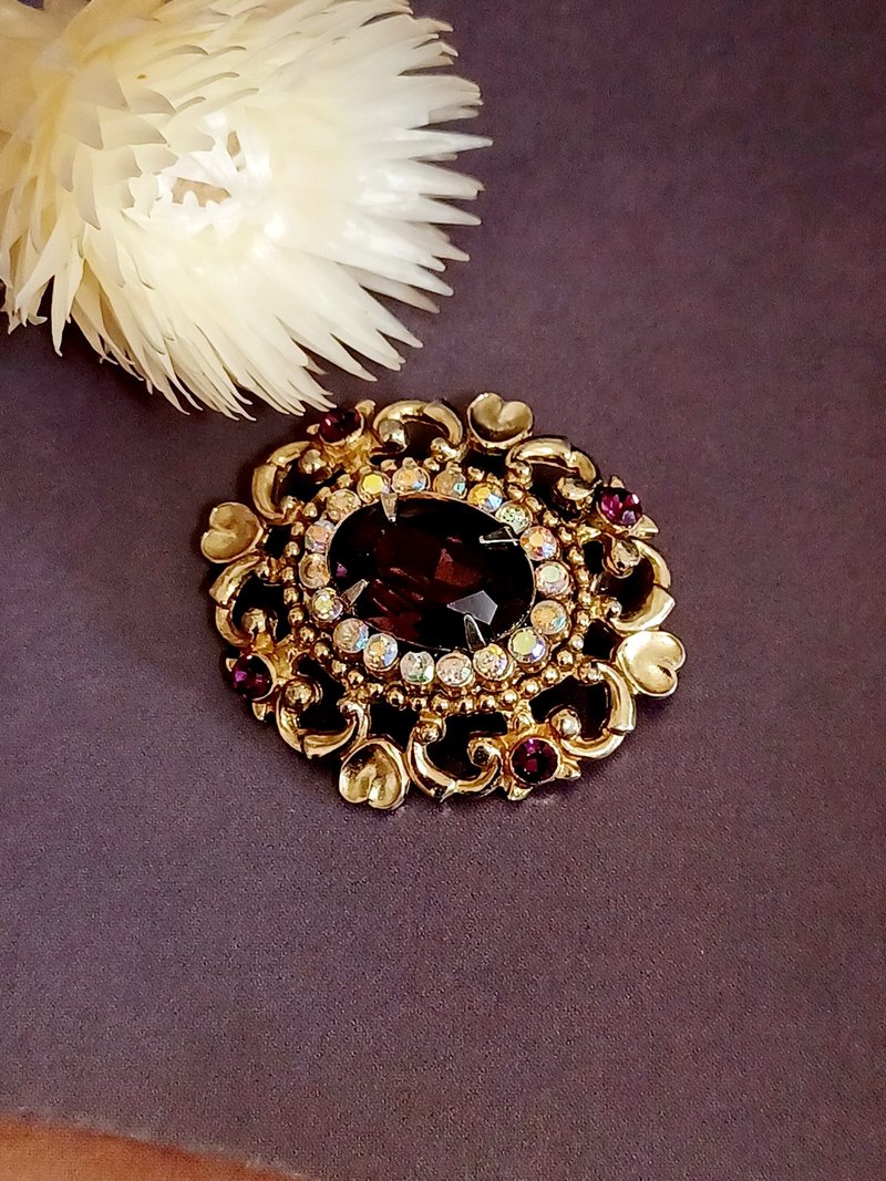 vintage jewelry  Coro 维多利亚紫晶莱茵 胸针 别针 - 耳环/耳夹 - 其他金属 