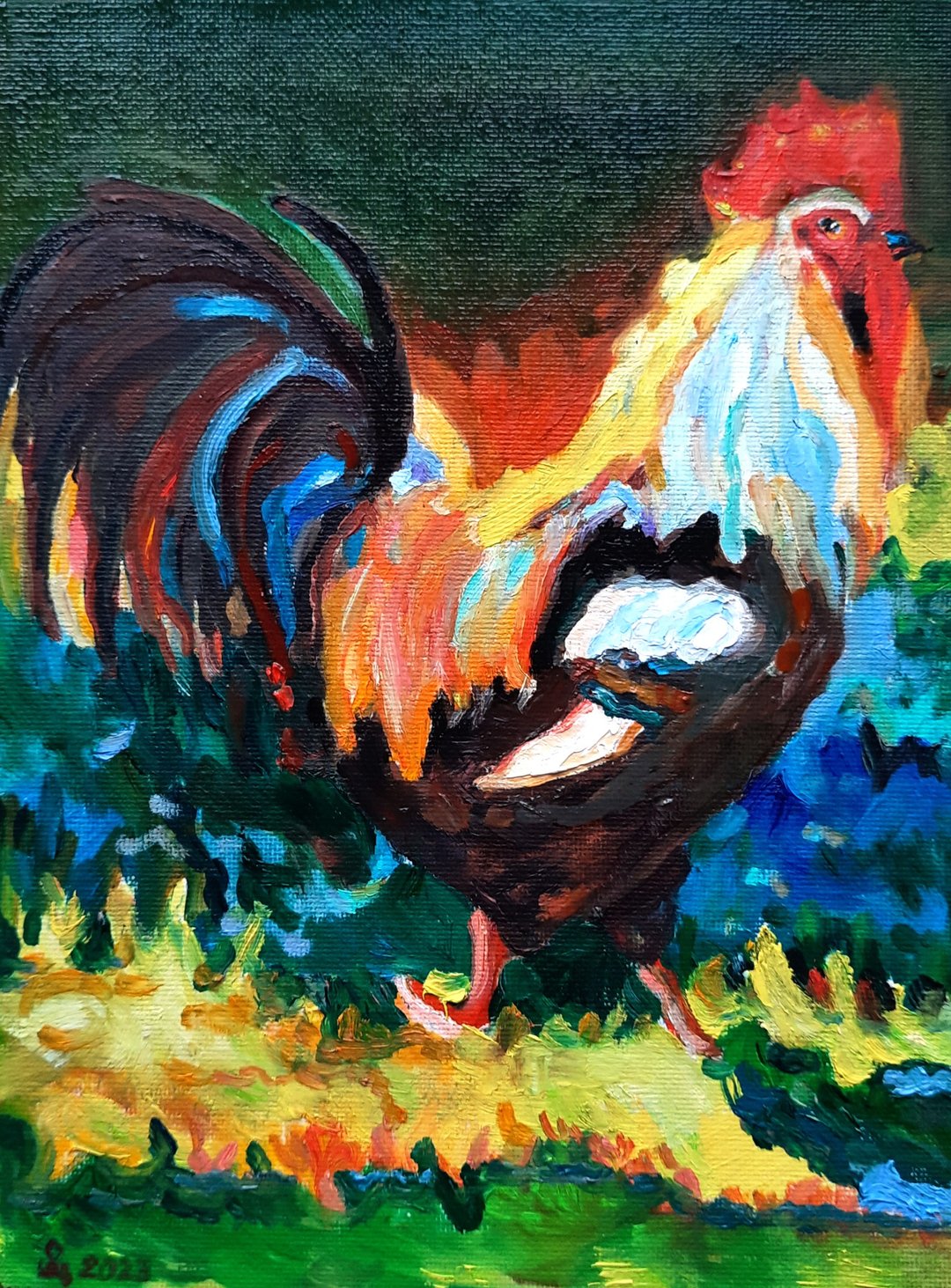 Rooster  Painting Original Art Animal Art  Oil Painting  Wall Decor - 墙贴/壁贴 - 其他材质 橘色