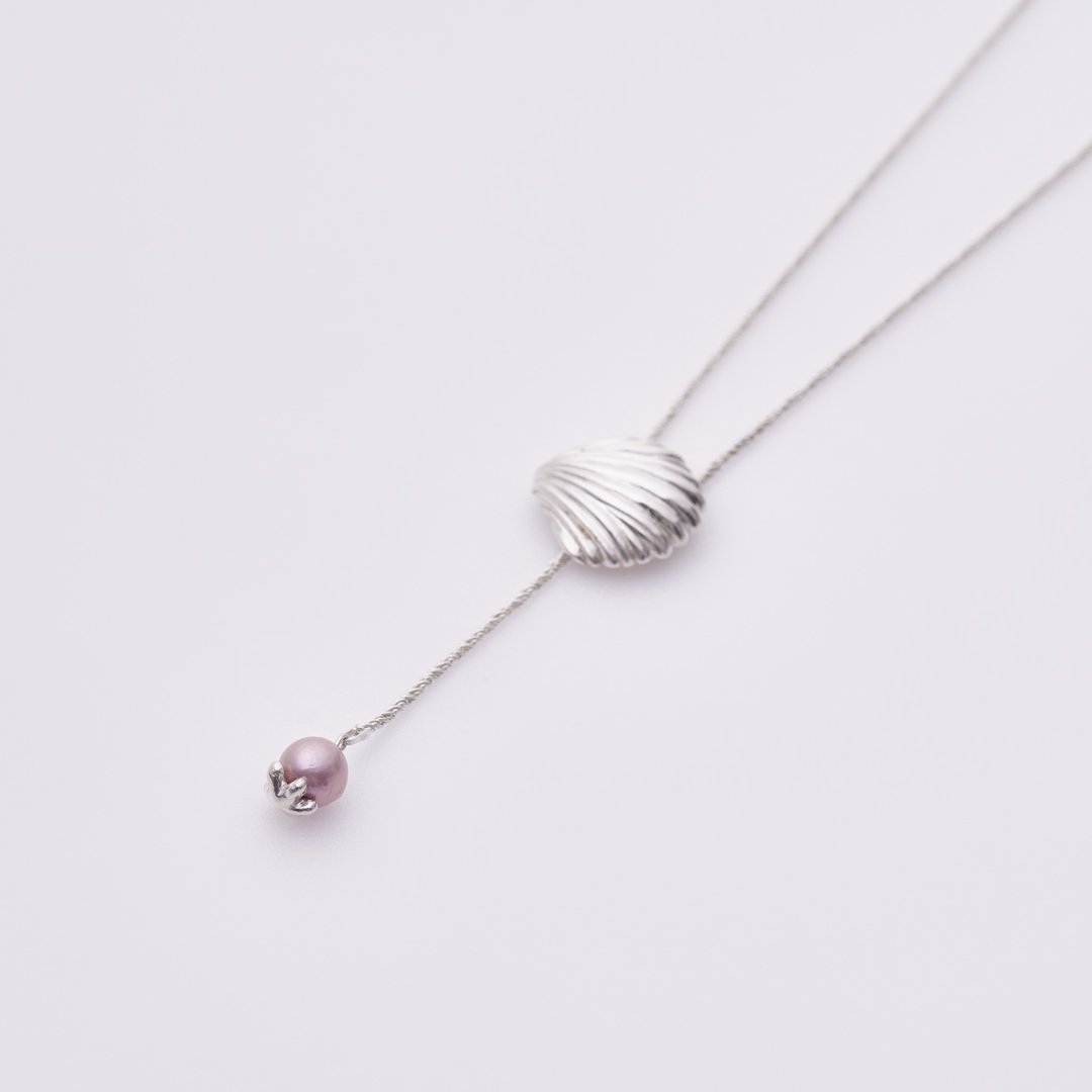 贝壳珍珠Y字链  Y-Type shell necklace with pearl - 项链 - 纯银 