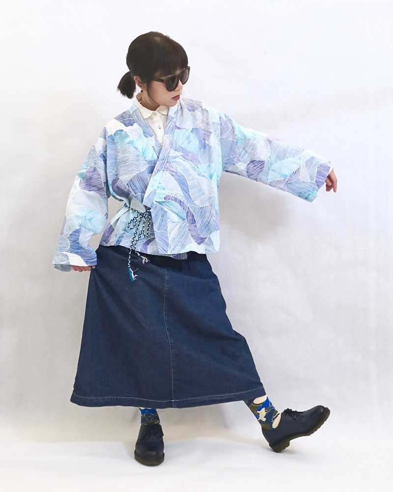 KIMONO日式和服外套 - 海浪 - 女装休闲/机能外套 - 棉．麻 蓝色