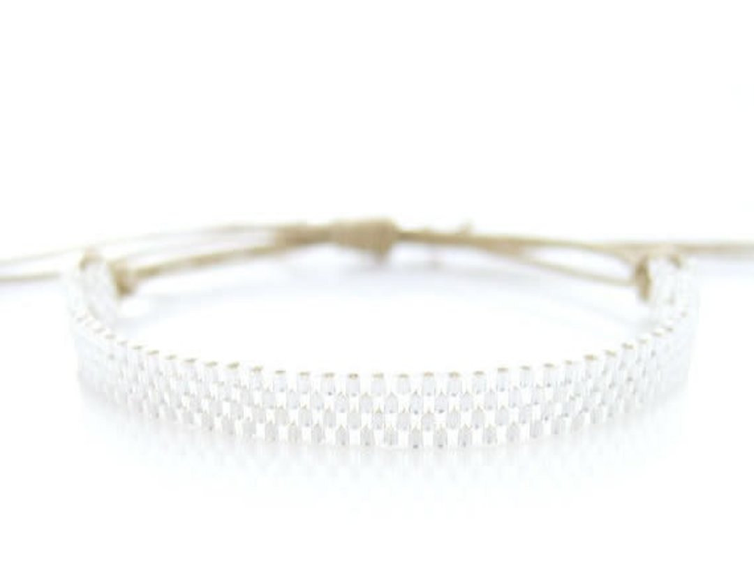 Skinny Silver Bracelet, Silver Skinny Bracelet, Silver Cord Bracelet, Stacking Silver Bracelet, Silver Stacking Bracelet, Beaded Bracelet - 手链/手环 - 玻璃 银色