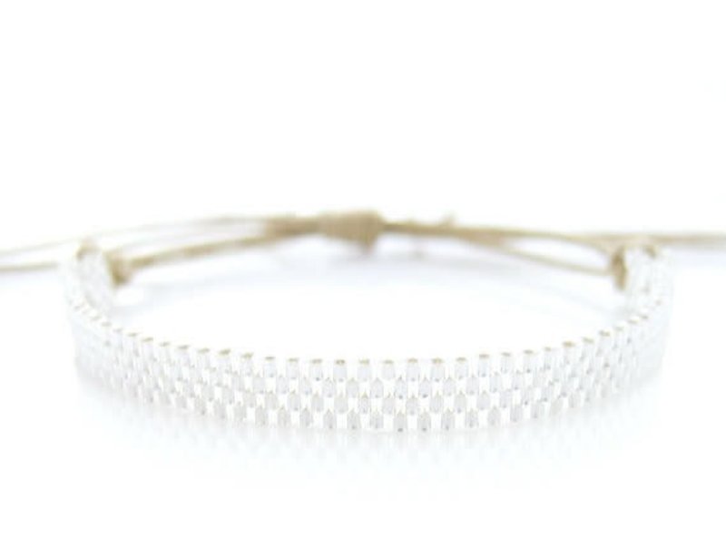 Skinny Silver Bracelet, Silver Skinny Bracelet, Silver Cord Bracelet, Stacking Silver Bracelet, Silver Stacking Bracelet, Beaded Bracelet - 手链/手环 - 玻璃 银色
