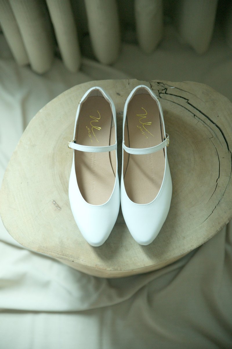 Mary Jane (白) White Low Heels | WL - 芭蕾鞋/娃娃鞋 - 真皮 白色
