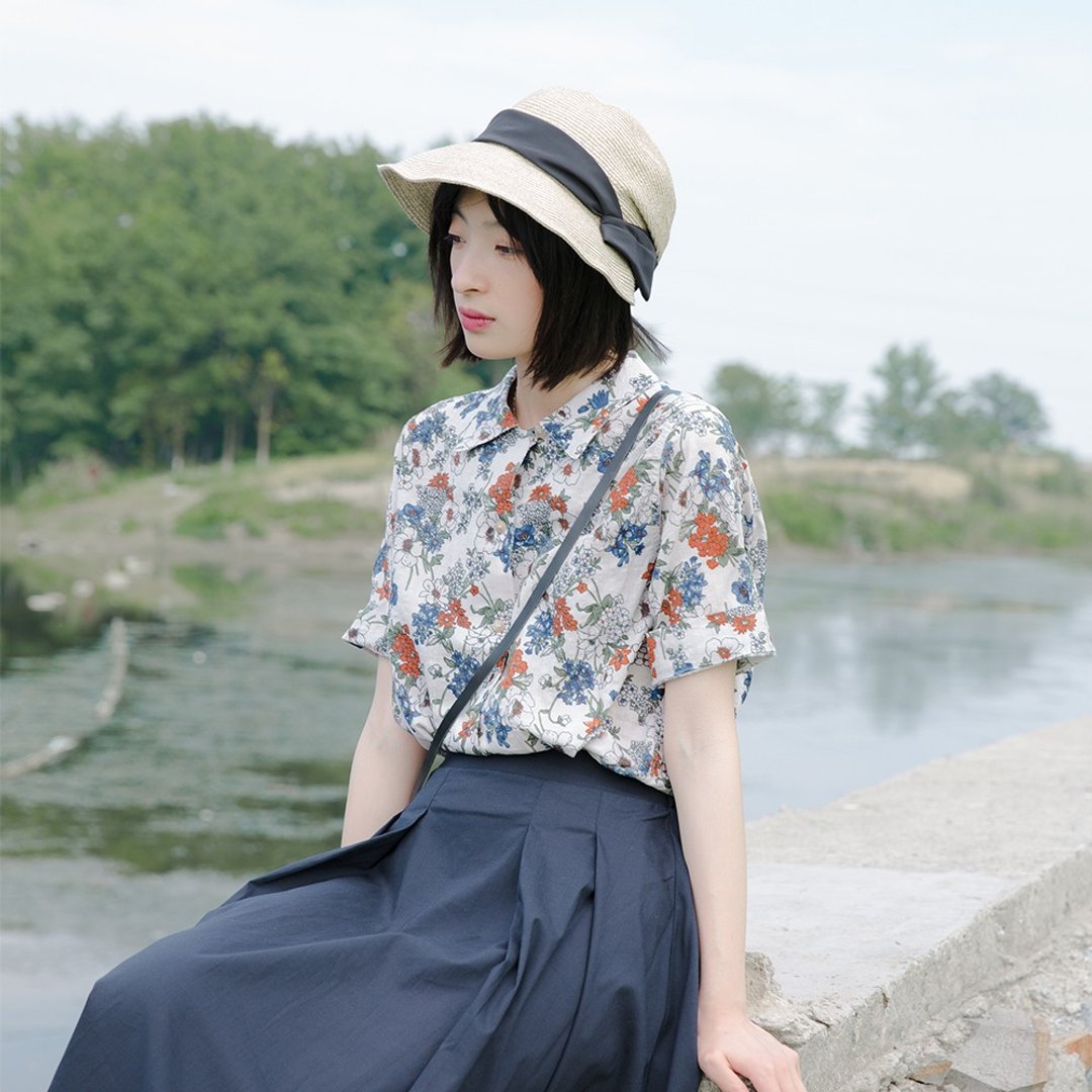 棉质印花短袖衬衣|衬衣|棉|独立品牌|Sora-146 - 女装衬衫 - 棉 