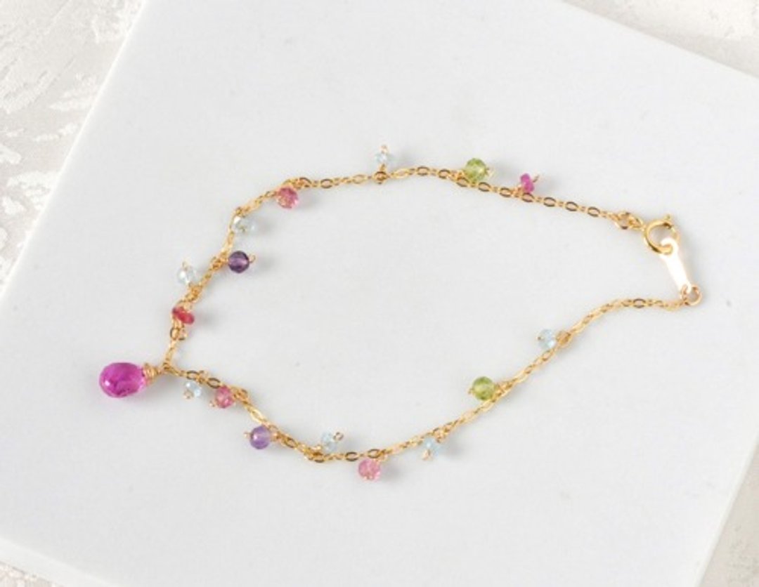 14kgf pink sapphire candy bracelet - 手链/手环 - 宝石 