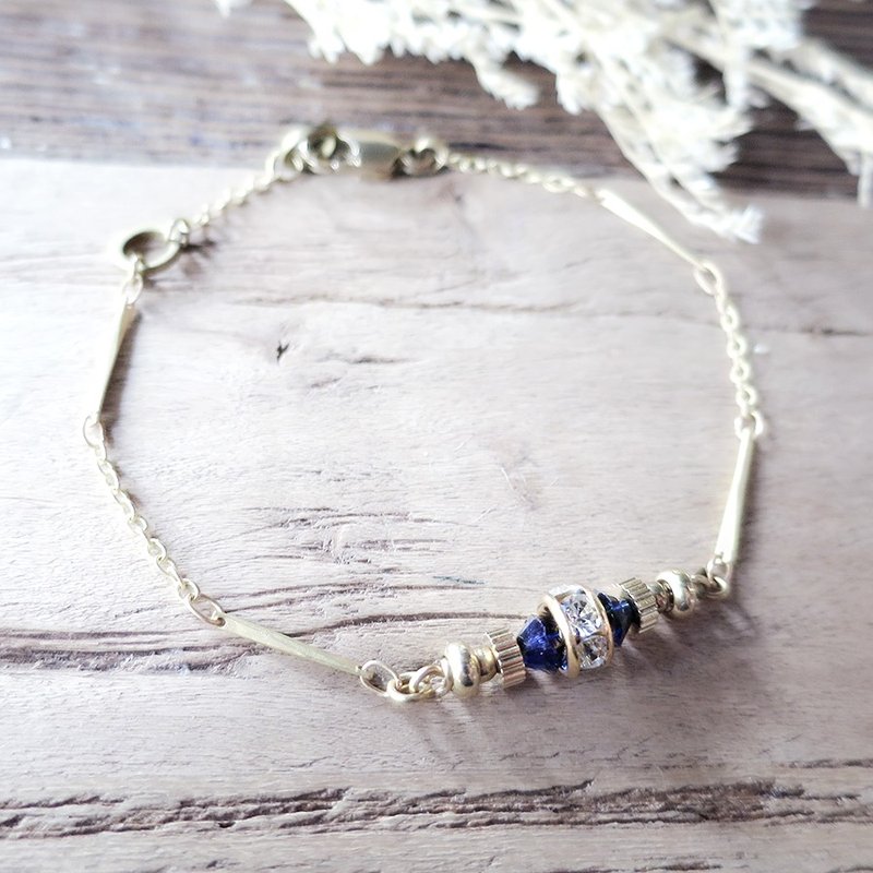 VIIART。远方-深水蓝。古董珠锆石黄铜手链 - 手链/手环 - 其他金属 金色