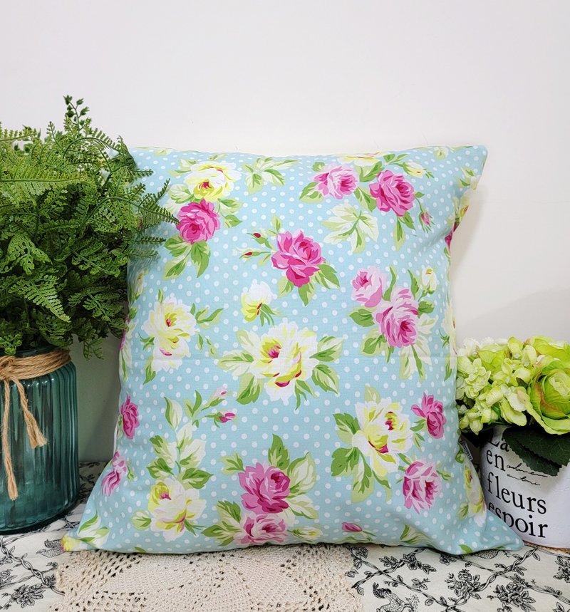 北欧风格浅粉色波点花花图案抱枕靠枕靠垫枕套 - 枕头/抱枕 - 棉．麻 