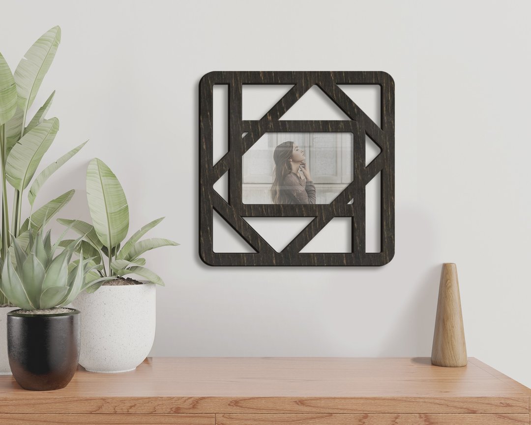 Wooden photo frame with a unique design Custom color geometric wall art frame - 画框/相框 - 木头 黑色