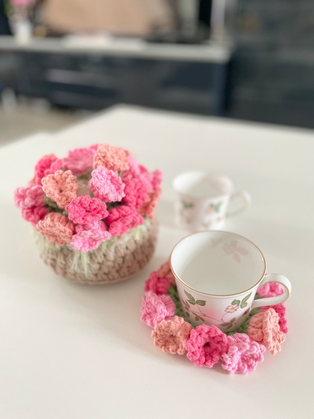 编织钩针花朵杯垫 - 杯垫 - 棉 